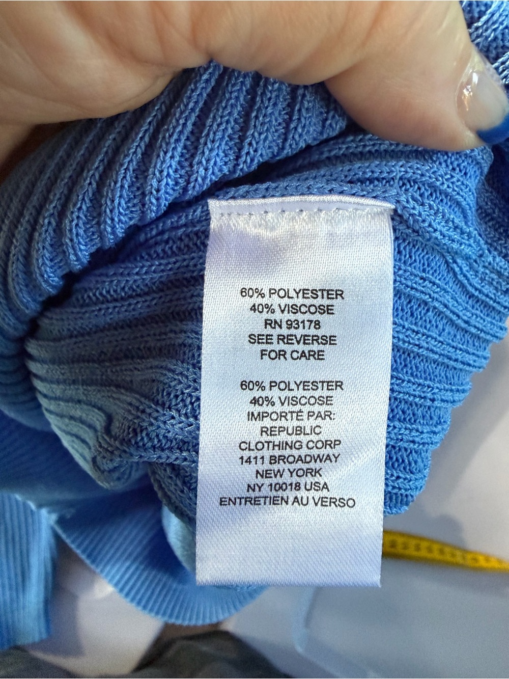 Tahari Bright Blue Ribbed Button-Front Top - Picture 6 of 9